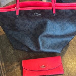 Coach Black and Hot Pink Signature Tote Bag with matching wallet